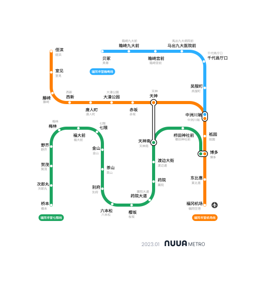 NUUA METRO SUBWAY 地铁路线图 福冈 简体中文 汉语