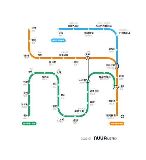 NUUA METRO SUBWAY 捷運路線圖 福岡 繁體中文 漢語 國語
