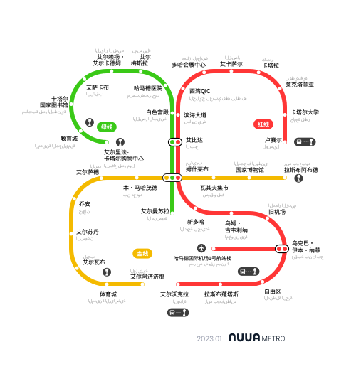 NUUA METRO SUBWAY 地铁路线图 卡塔尔 简体中文 汉语